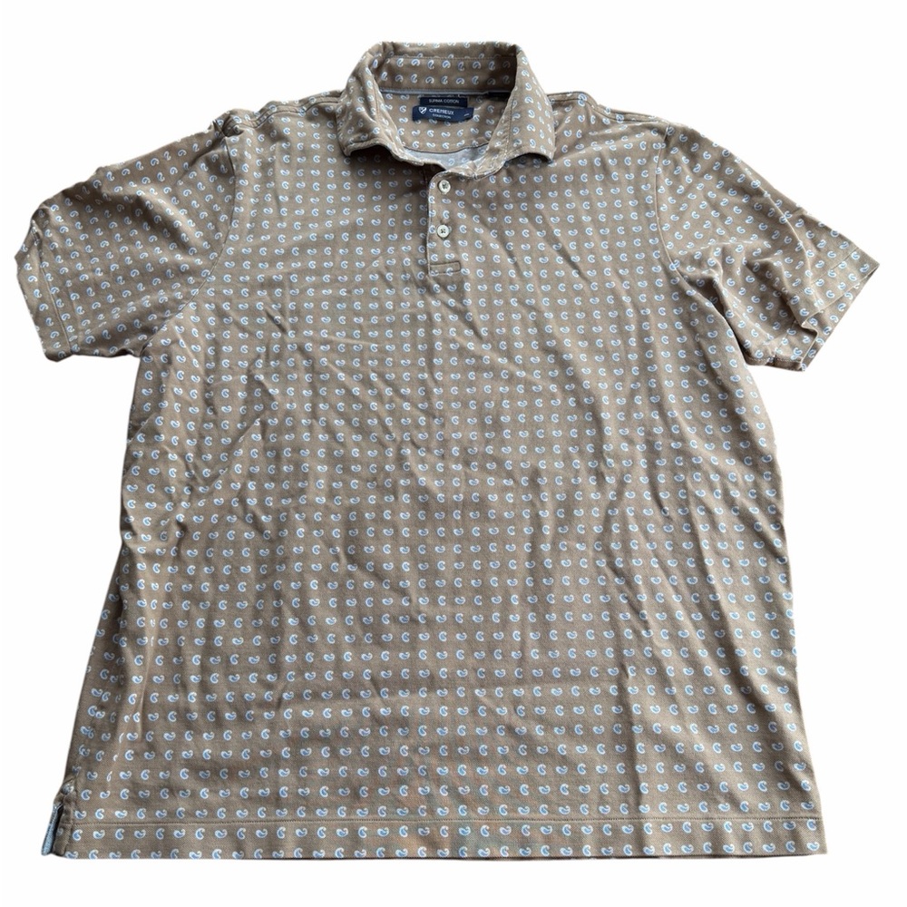 Cremieux Collection Men’s Polo Shirt L Large Tan Blue Paisley Supima Cotton